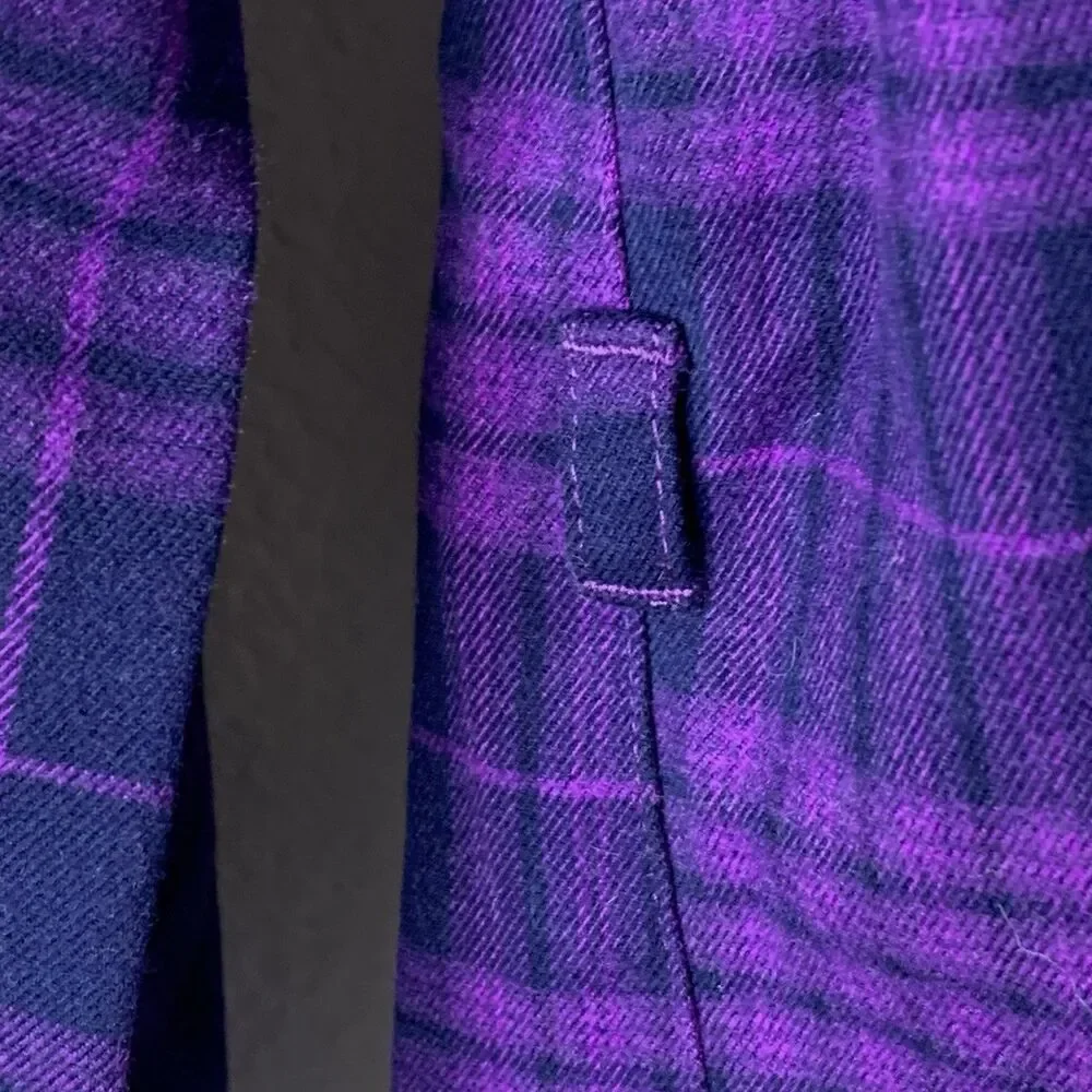 Anna Sui Mini Girls 12Y L Purple Plaid Shirt Dress Butterfly Embroidered Ruffle